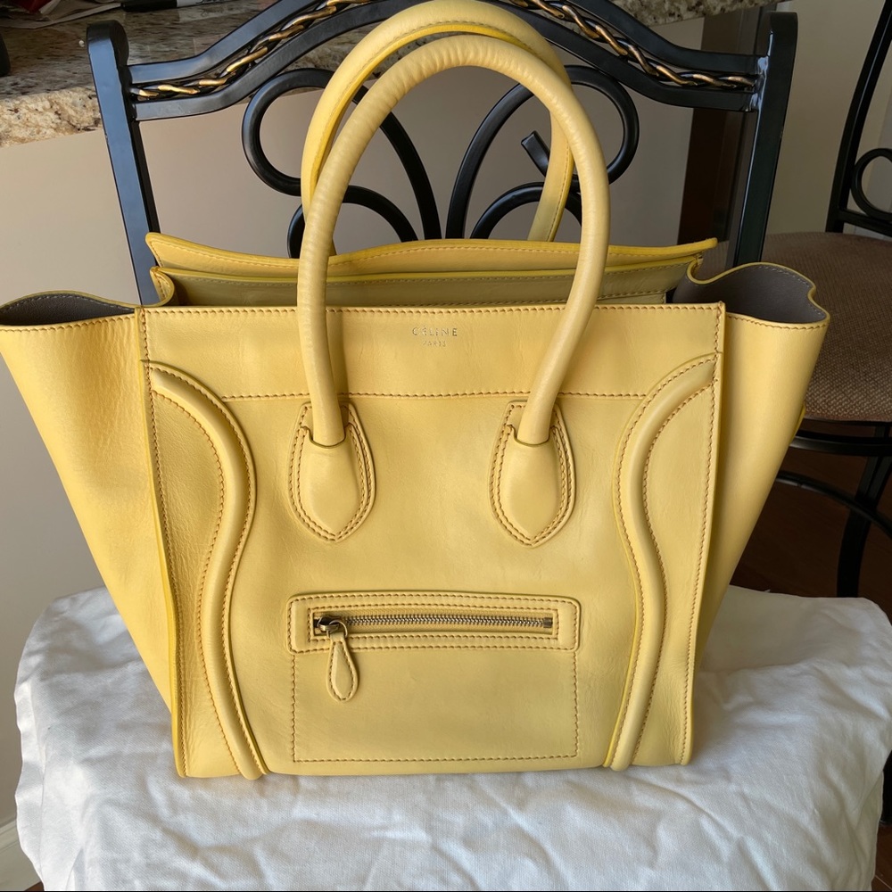 Celine mini luggage tote in smooth leather light yellow